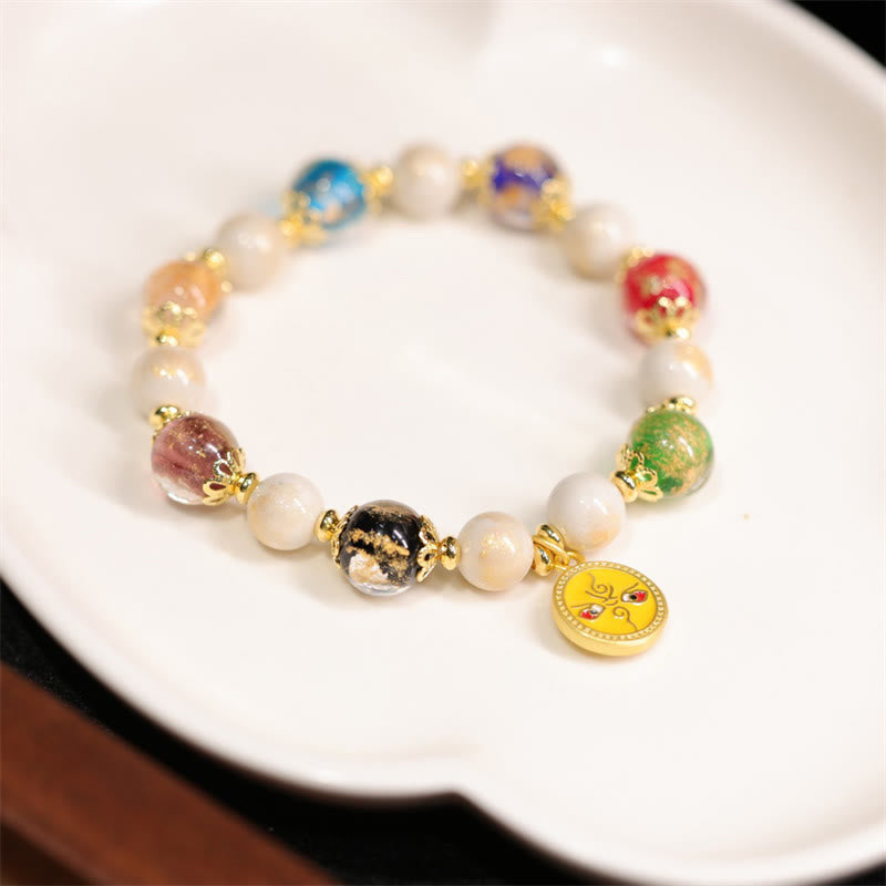 Bracelet tibétain à breloques en verre et porcelaine Liuli pour la richesse
