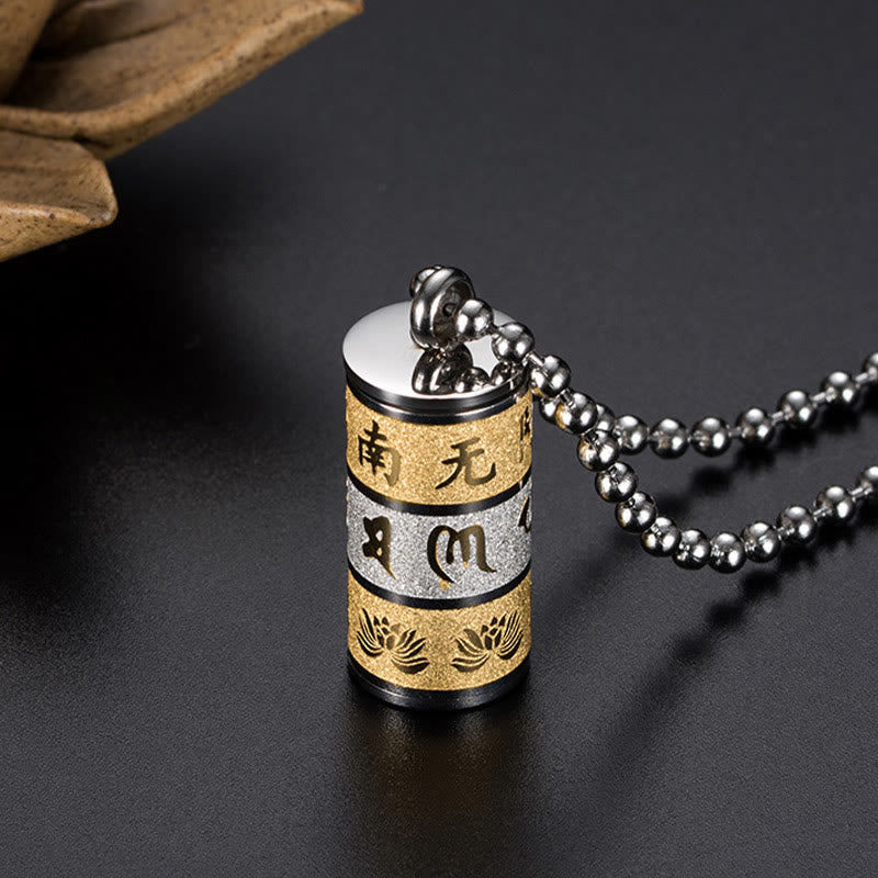 Collier tibétain Om Mani Padme Hum en acier titane avec symbole de la paix