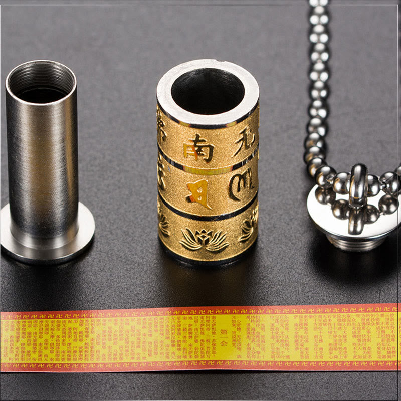 Collier tibétain Om Mani Padme Hum en acier titane avec symbole de la paix