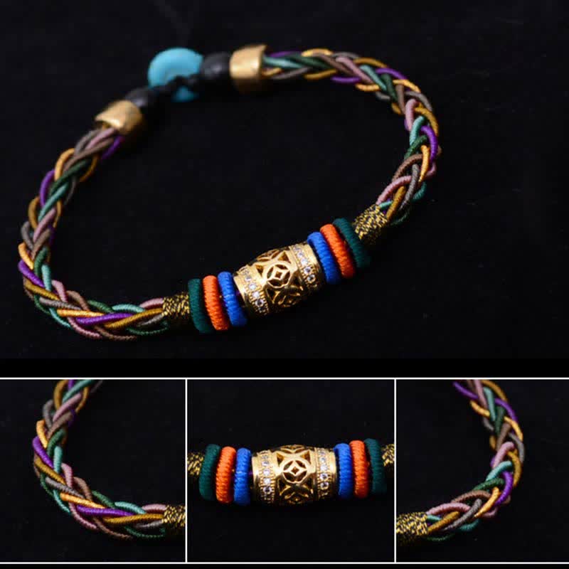 Bracelet tibétain en fil rouge avec pièce de cuivre | Protection et chance