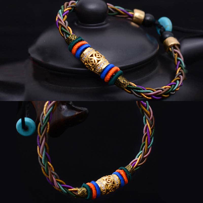 Bracelet tibétain en fil rouge avec pièce de cuivre | Protection et chance