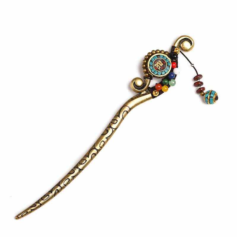 Épingle à cheveux décorative en agate turquoise tibétaine 16,2 cm