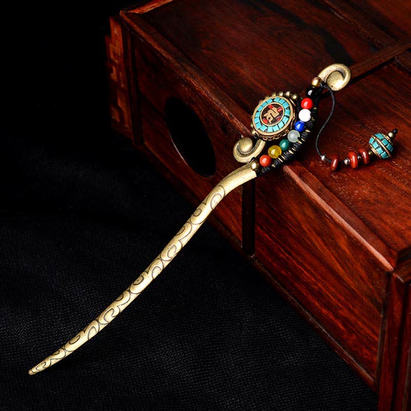 Épingle à cheveux décorative en agate turquoise tibétaine 16,2 cm