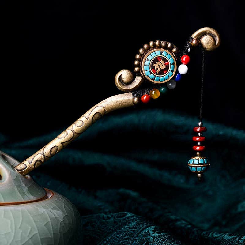 Épingle à cheveux décorative en agate turquoise tibétaine 16,2 cm