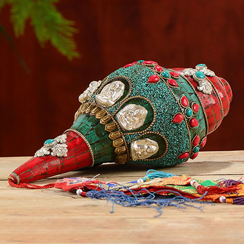 Coquillage Shankha en turquoise tibétaine, décoration zen positive