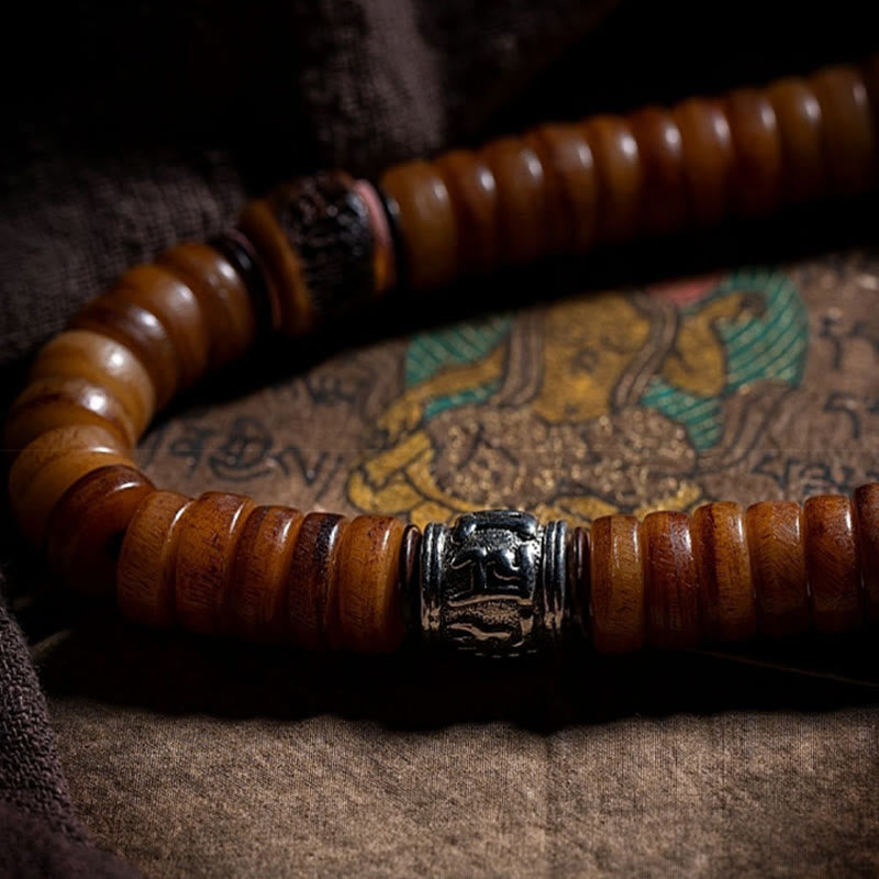 Bracelet Mala tibétain en os de yak, 108 perles