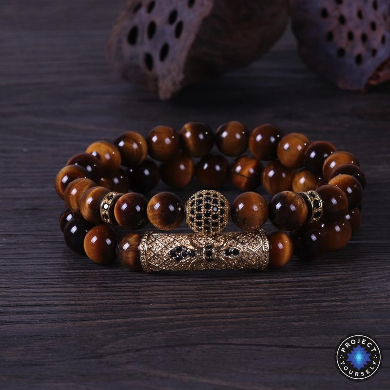 Bracelets en perles d'œil de tigre et d'agate noire