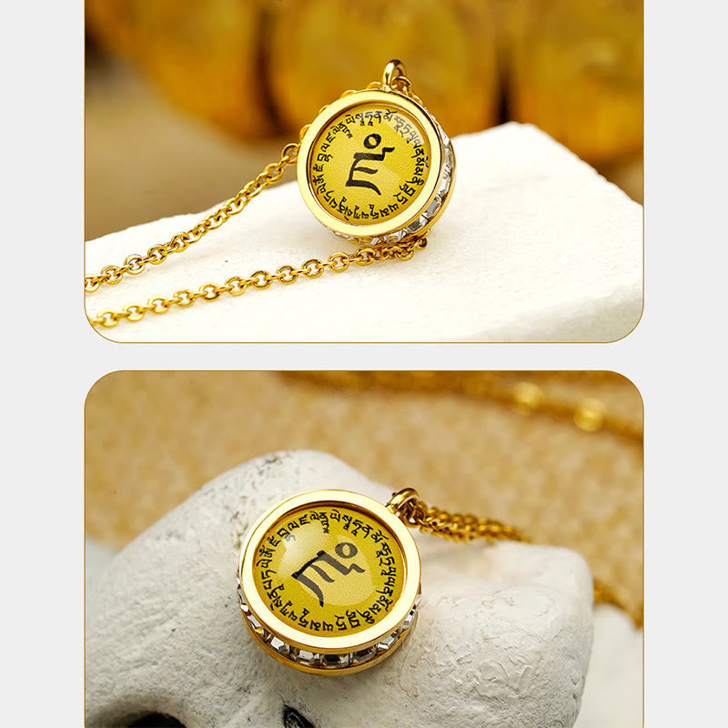Collier Bouddha en acier titane | Tara verte et symbole du Dieu de la richesse