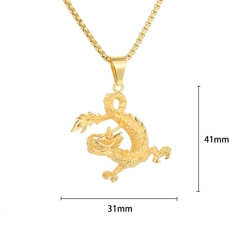Collier dragon en acier titane | Pendentif porte-bonheur
