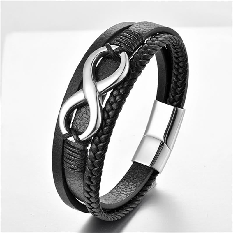Bracelet Lotus en cuir et acier titane avec symbole infini, calme et équilibre