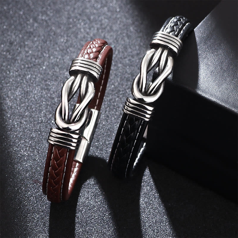 Bracelet en cuir et acier titane | Bijoux Lotus unisexes