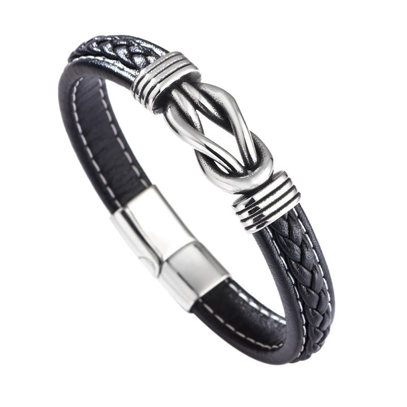 Bracelet en cuir et acier titane | Bijoux Lotus unisexes