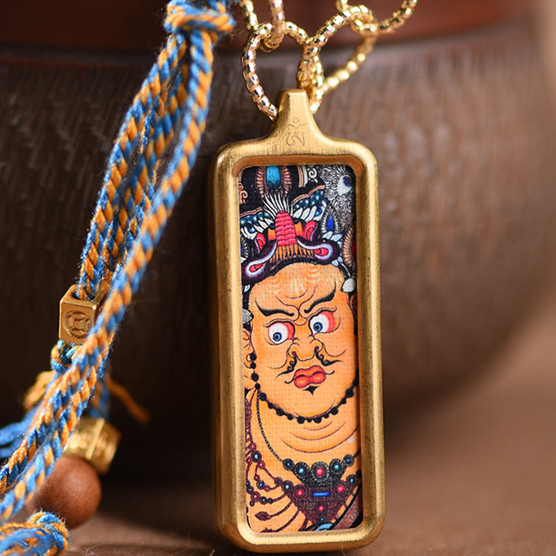 Collier en acier titane avec pendentif des cinq dieux de la richesse