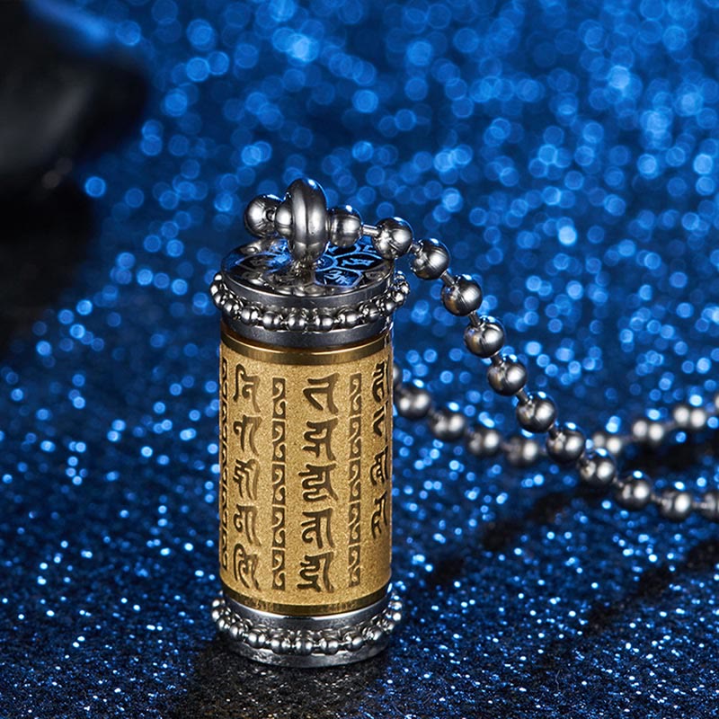 Collier en acier titane avec roue de prière | Pendentif spirituel d'équilibre
