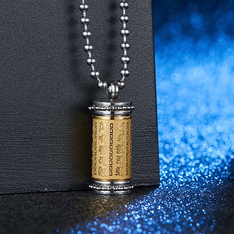 Collier en acier titane avec roue de prière | Pendentif spirituel d'équilibre