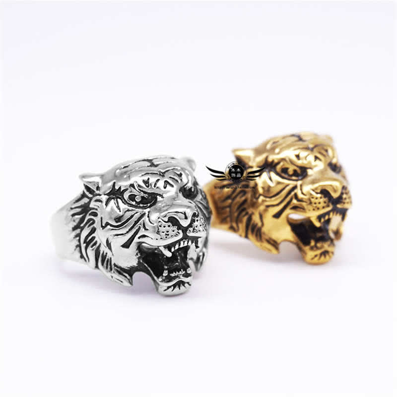 Bague tête de tigre en acier titane pour l'équilibre et l'énergie calme