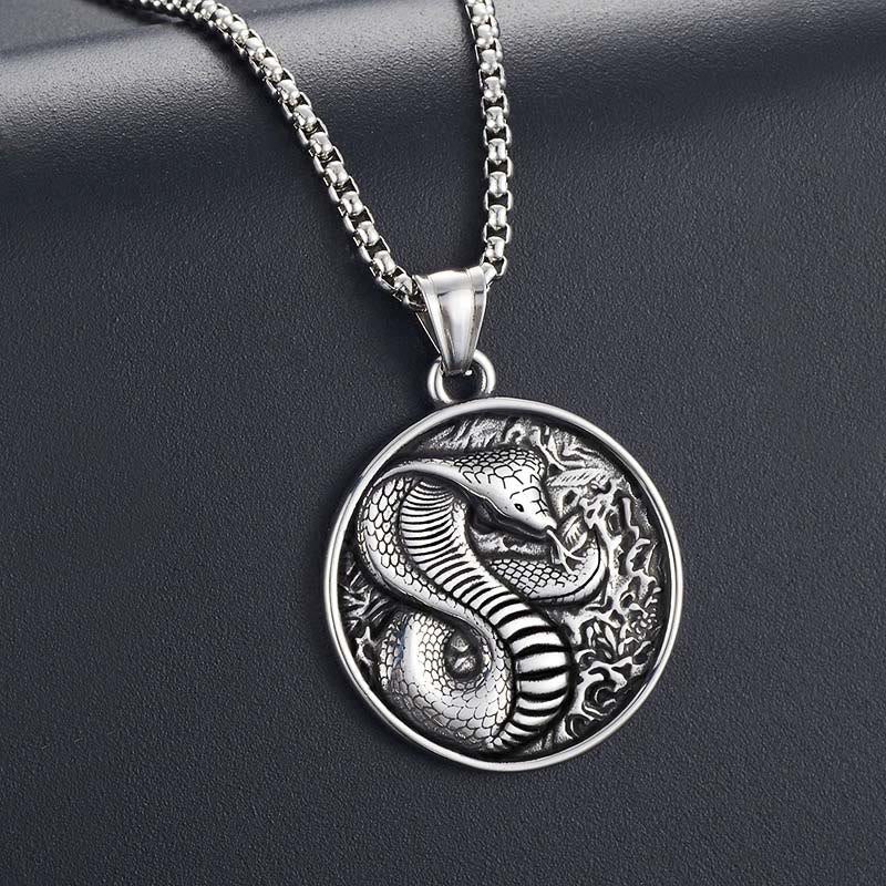 Collier pendentif d'équilibre Année du Serpent en acier titane
