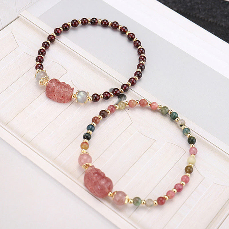 Bracelet de protection Pixiu en tourmaline grenat 14-15 cm