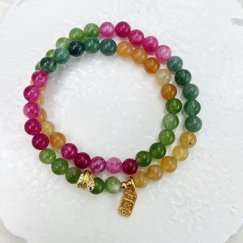 Bracelet double tour plaqué or tourmaline Année du Serpent