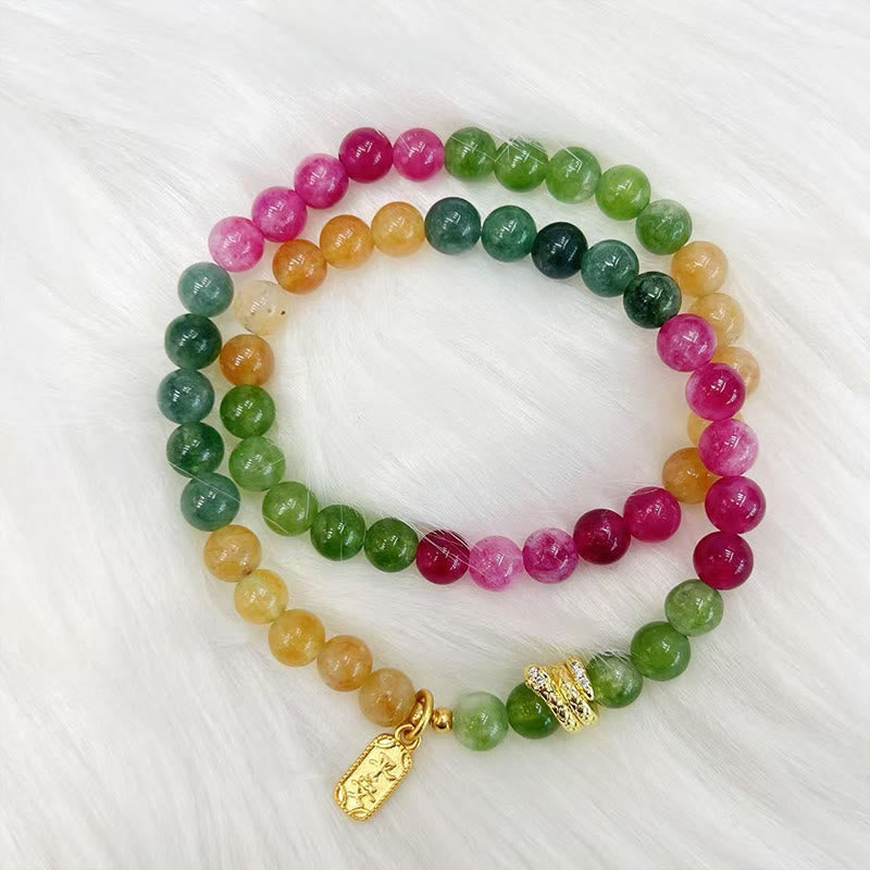 Bracelet double tour plaqué or tourmaline Année du Serpent