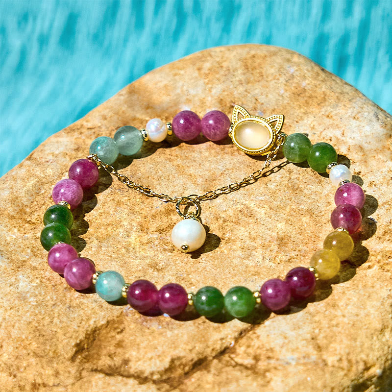 Bracelet Chat Porte-Bonheur Tourmaline Positif 14-16cm Unisexe