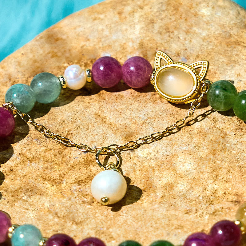 Bracelet Chat Porte-Bonheur Tourmaline Positif 14-16cm Unisexe