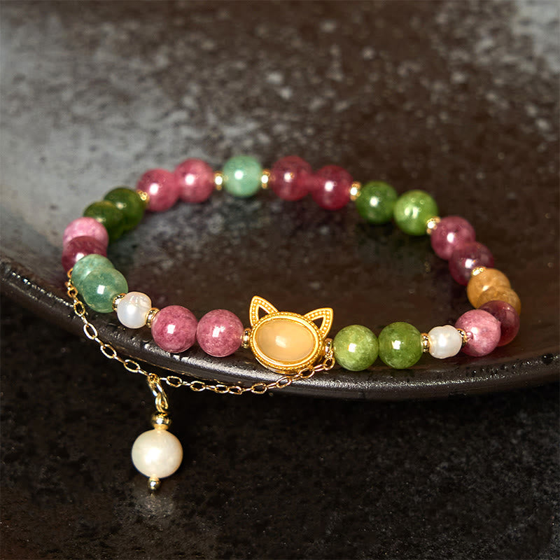 Bracelet Chat Porte-Bonheur Tourmaline Positif 14-16cm Unisexe
