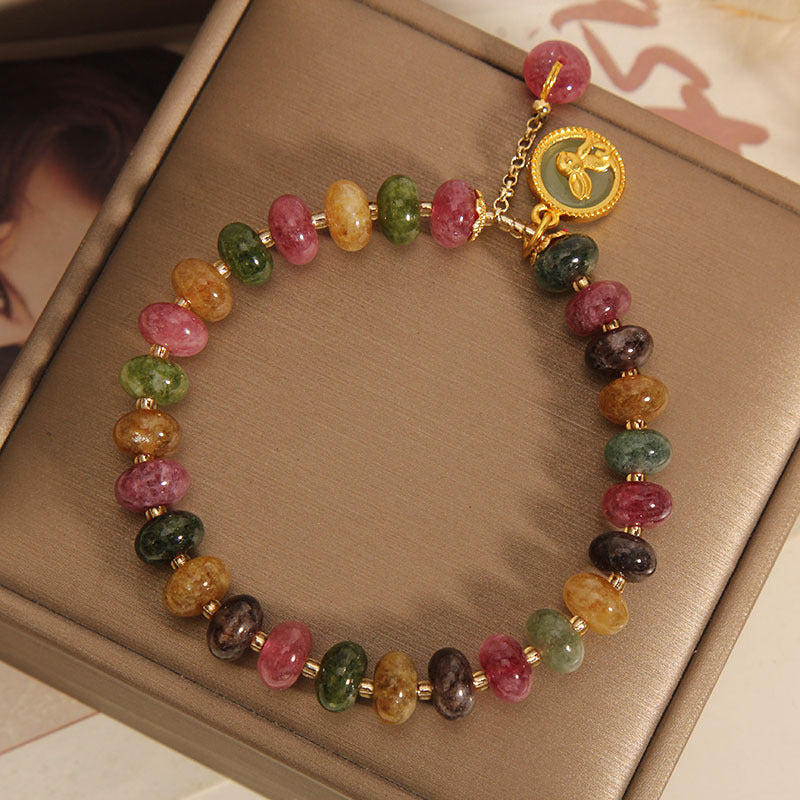 Bracelet à breloques lapin positif en tourmaline pour poignet de 14 à 16 cm