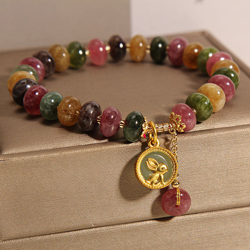 Bracelet à breloques lapin positif en tourmaline pour poignet de 14 à 16 cm