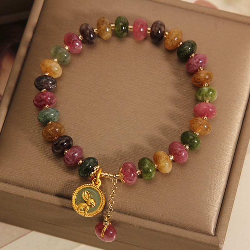 Bracelet à breloques lapin positif en tourmaline pour poignet de 14 à 16 cm