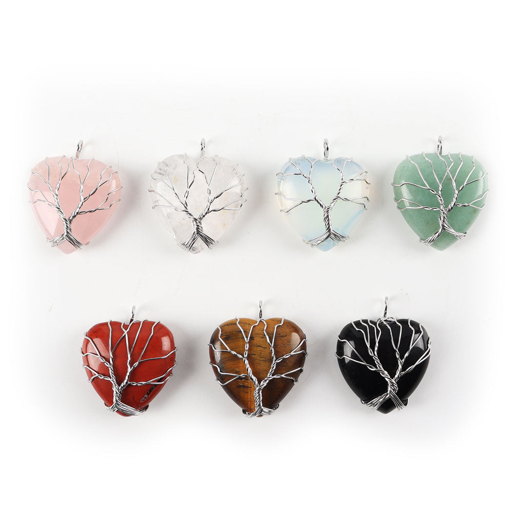 Pendentif cœur arbre de vie avec fil d'argent enroulé
