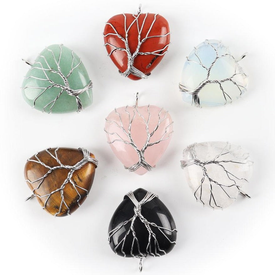 Pendentif cœur arbre de vie avec fil d'argent enroulé