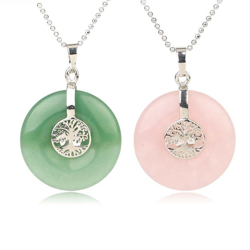 Collier Arbre de Vie avec Quartz Rose et Cristaux pour la Bonté