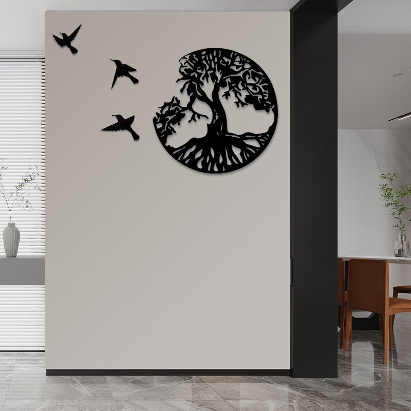 Décoration murale Arbre de vie | Décoration mandala oiseaux en métal 50 cm