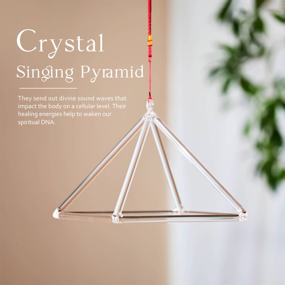 Clear crystal pyramid-shaped hanging ornament with geometric metal framework Triangle Crystal Singing Pyramid