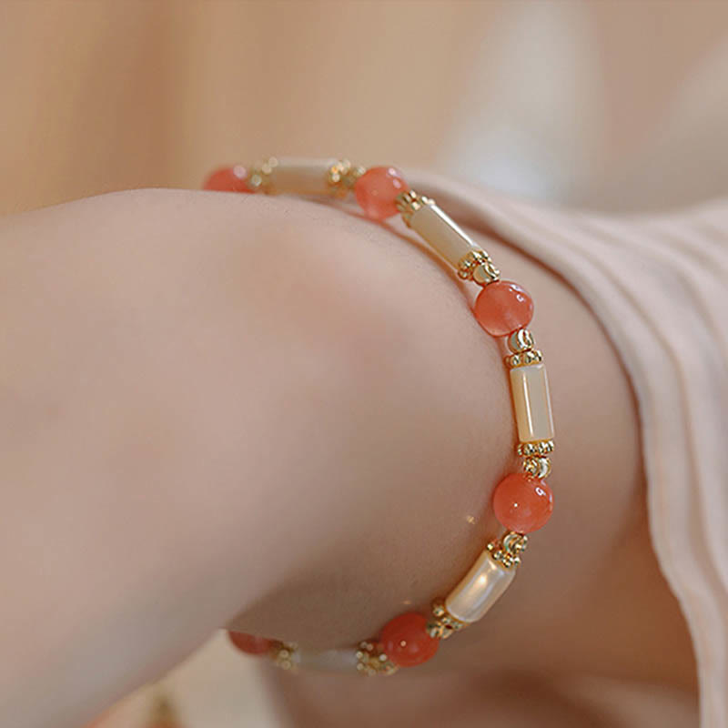 Bracelet de bénédiction en pierre de Tridacna et jade Hetian 6 mm