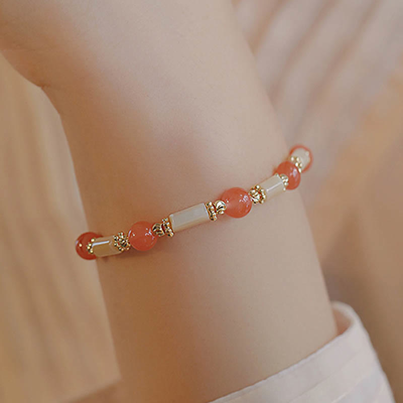 Bracelet de bénédiction en pierre de Tridacna et jade Hetian 6 mm