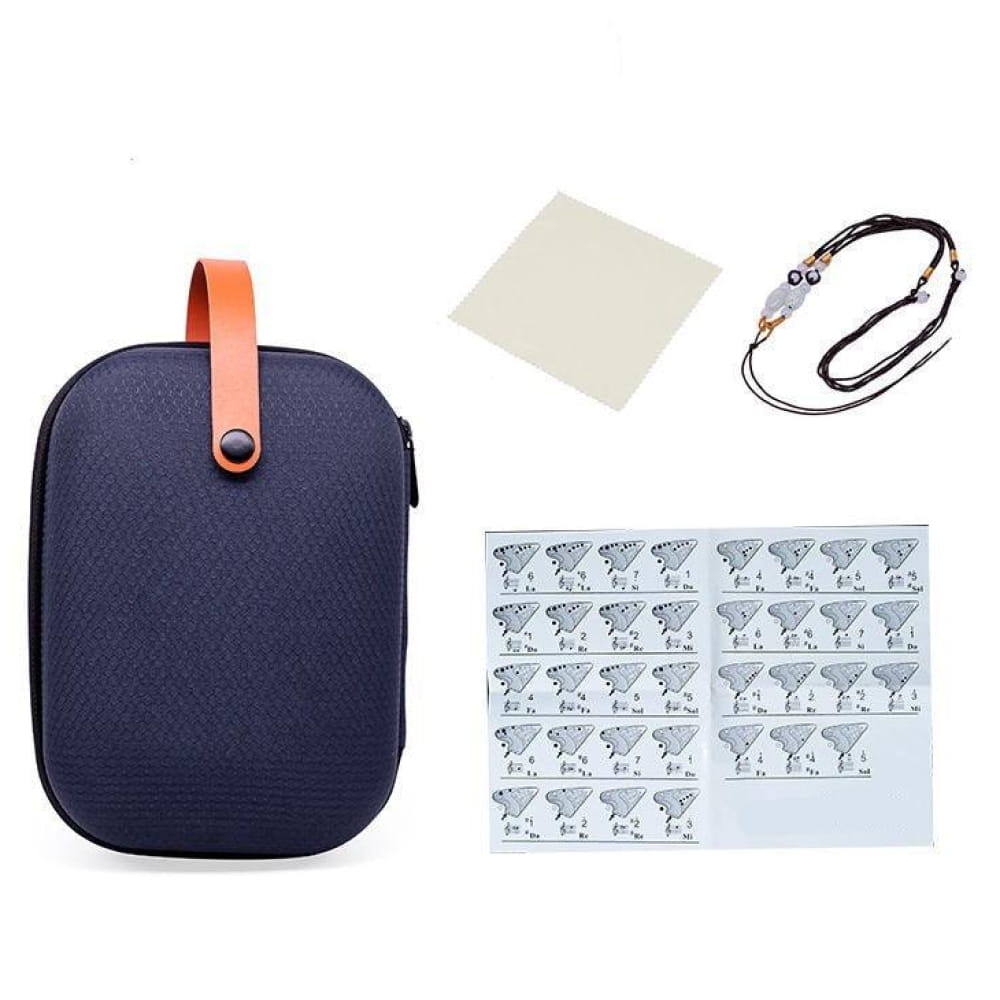 Navy blue zippered case with orange leather strap for Triple Chamber AC Tone Ocarina