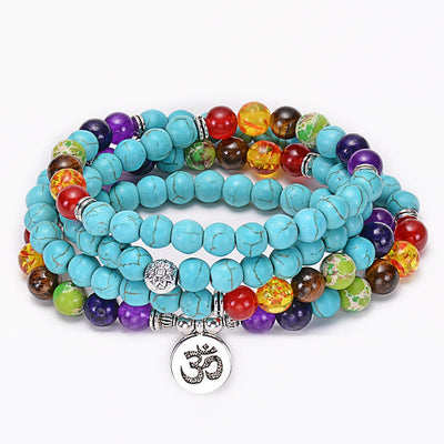 Ensemble de 108 perles de collier mala turquoise 7 chakras