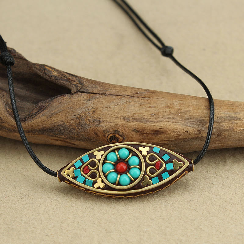 Collier pendentif protection force motif marquise turquoise