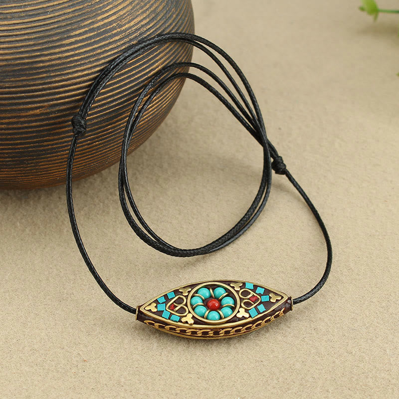 Collier pendentif protection force motif marquise turquoise
