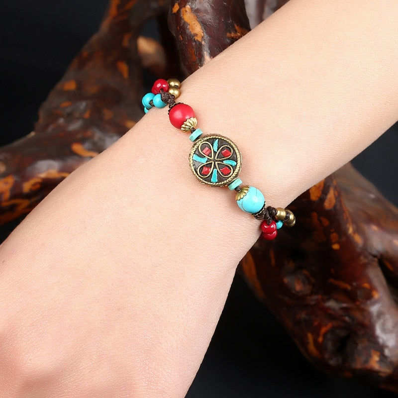 Bracelet népalais en turquoise pour une protection tranquille