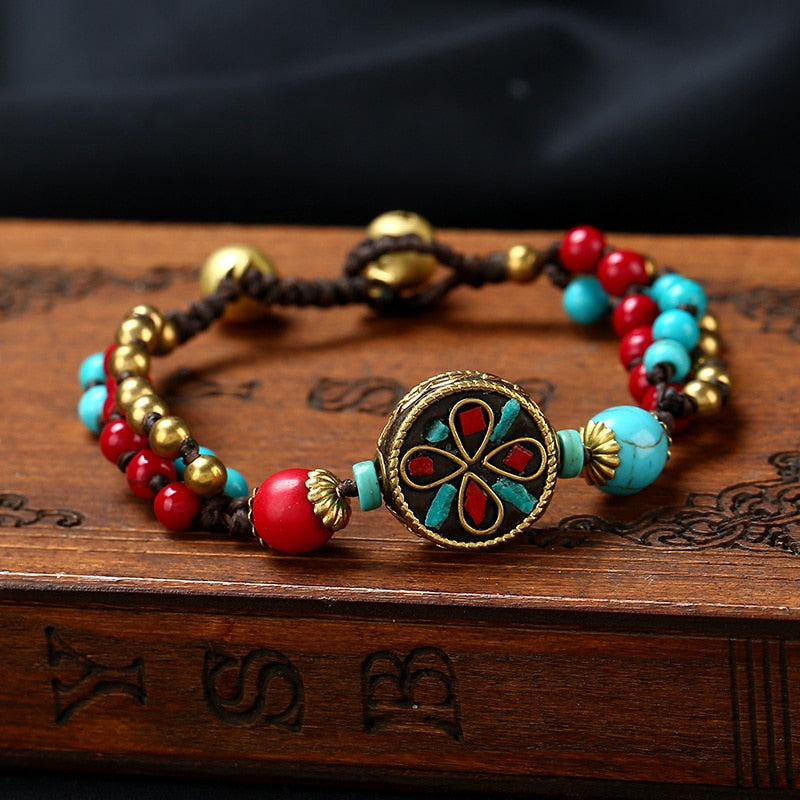 Bracelet népalais en turquoise pour une protection tranquille