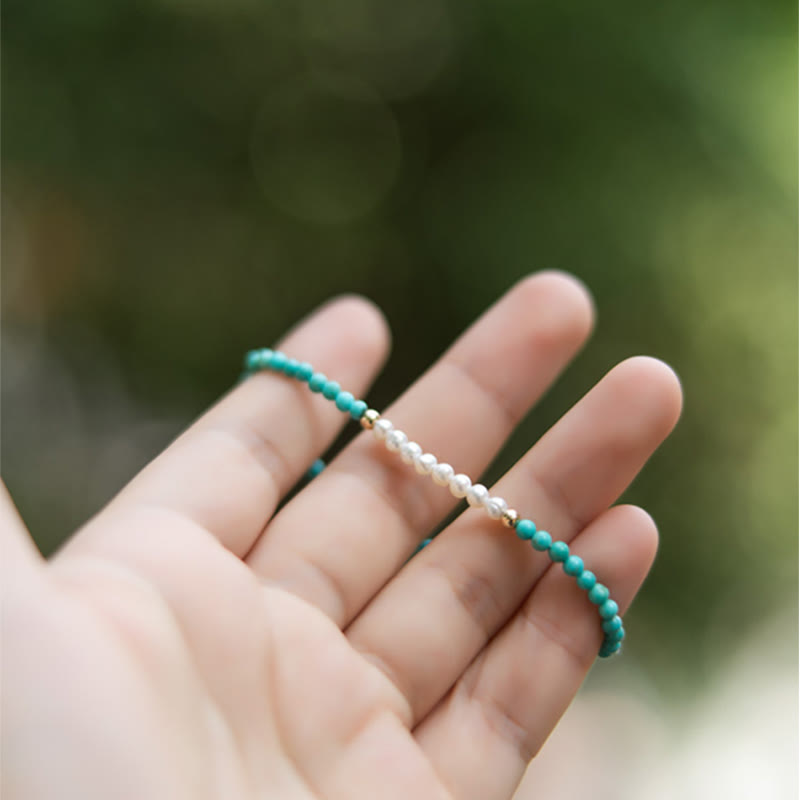Bracelet de perles turquoise 3 mm | Perles de guérison en argent sterling 925