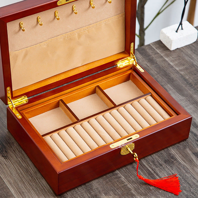 Coffret à bijoux en bois massif à deux niveaux | Rangement spirituel vintage
