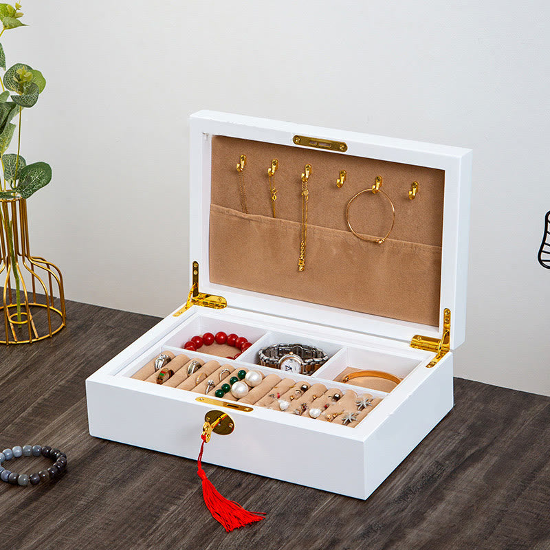 Coffret à bijoux en bois massif à deux niveaux | Rangement spirituel vintage
