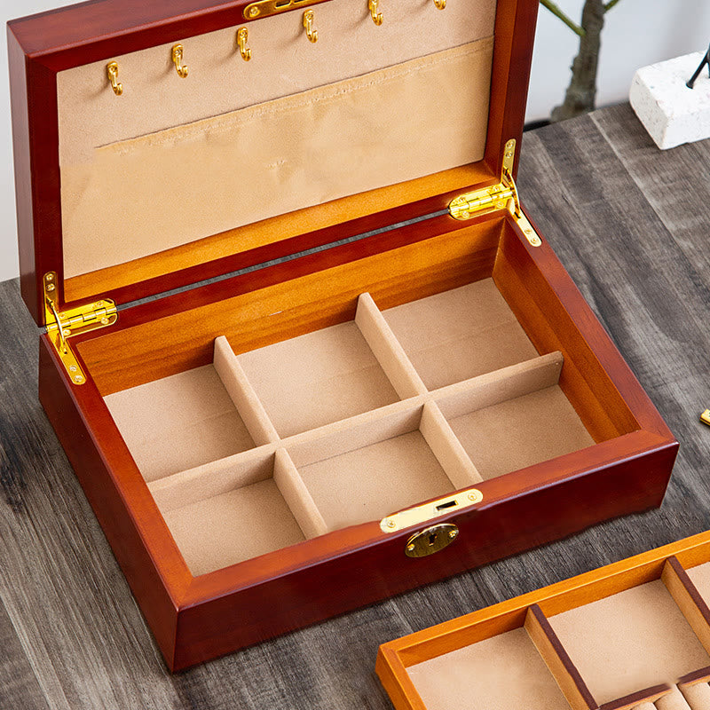 Coffret à bijoux en bois massif à deux niveaux | Rangement spirituel vintage