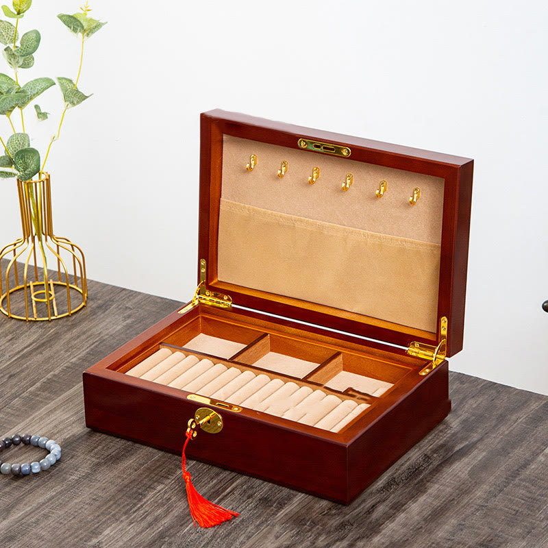 Coffret à bijoux en bois massif à deux niveaux | Rangement spirituel vintage