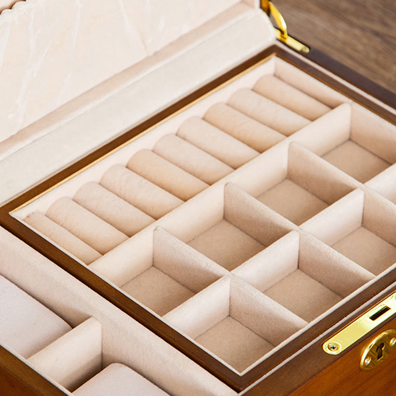 Coffret à bijoux en bois massif à deux niveaux | Rangement spirituel vintage