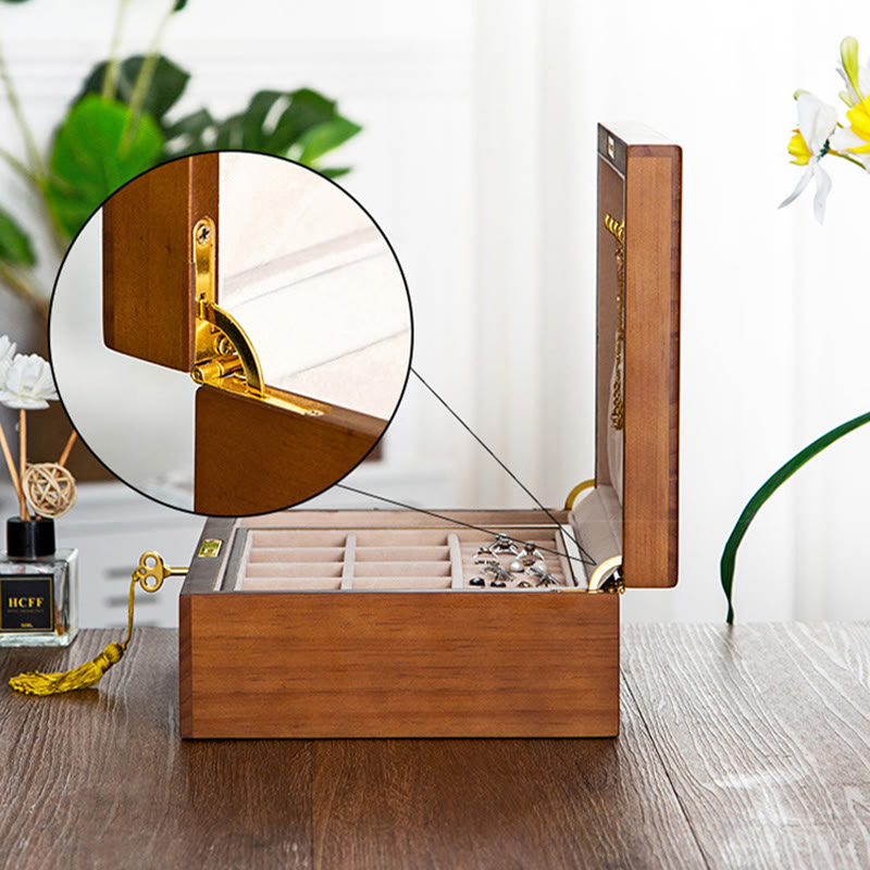 Coffret à bijoux en bois massif à deux niveaux | Rangement spirituel vintage